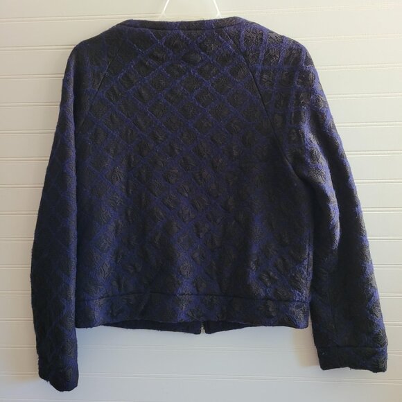 Anthropologie Moth Bomber Jacket Womens Small Blue and Black Lace Zip Up Pockets - Picture 8 of 11